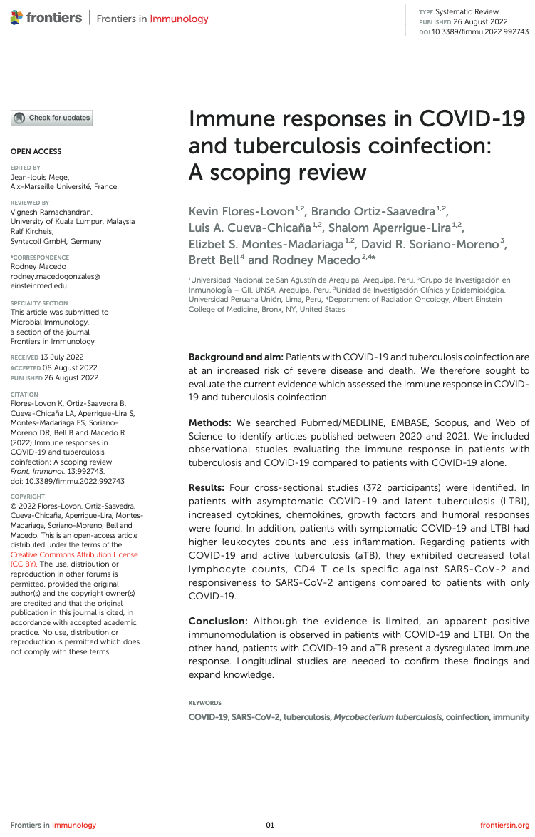 Immune responses in COVID-19 and tuberculosis coinfection: A scoping review